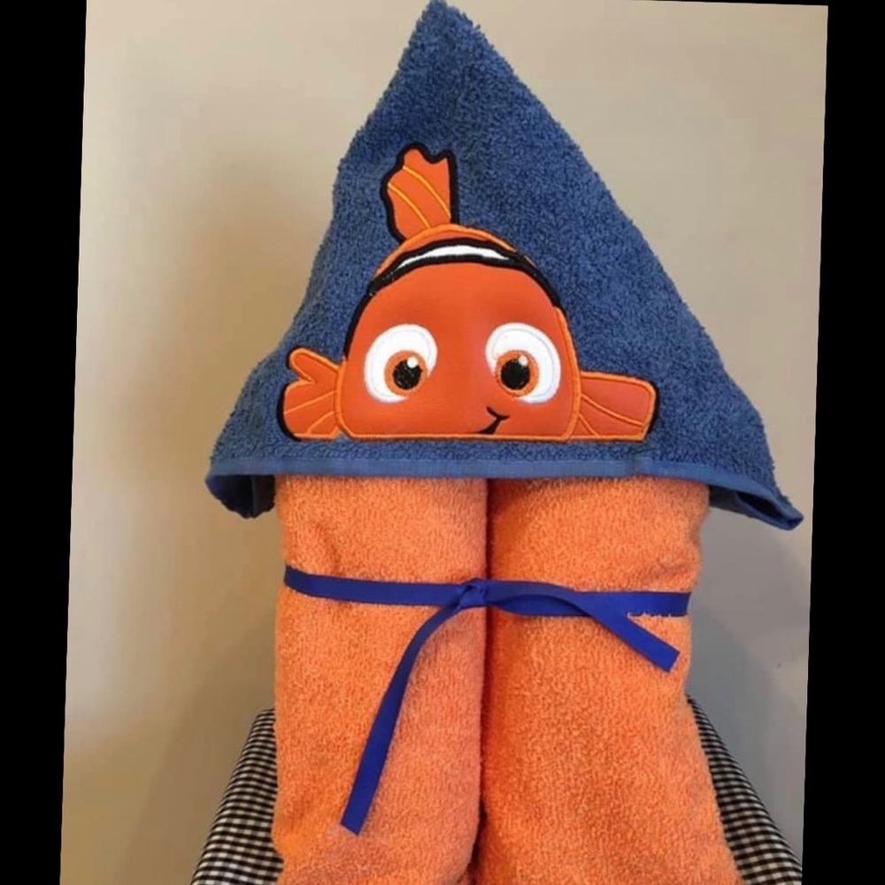 Orange fish applique hooded towel *NEW* Custom handmade